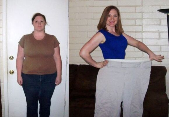 Mujer antes y después de seguir una dieta. 