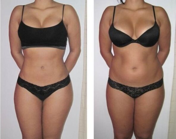 Transformación de la figura de una mujer después de una dieta. 